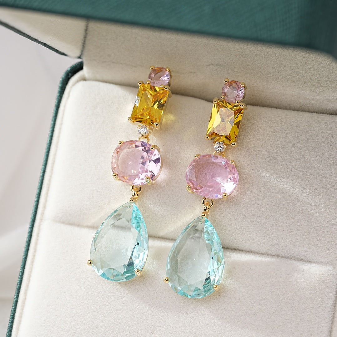 Exquisite Geometric Color Zirconium Drop-shaped Earrings