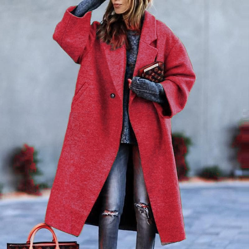 European And American Women's New Long Sleeved Large Woolen Overcoat