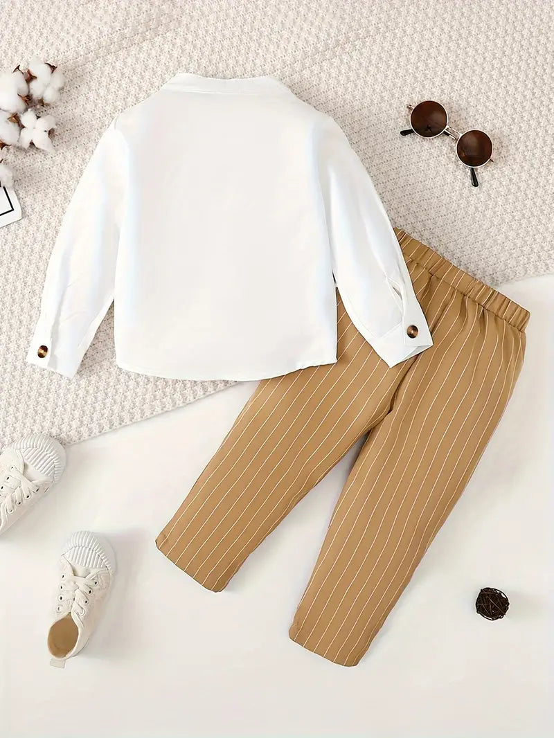 Tween Boy Long Sleeve Stand Collar Shirt & Pants Set