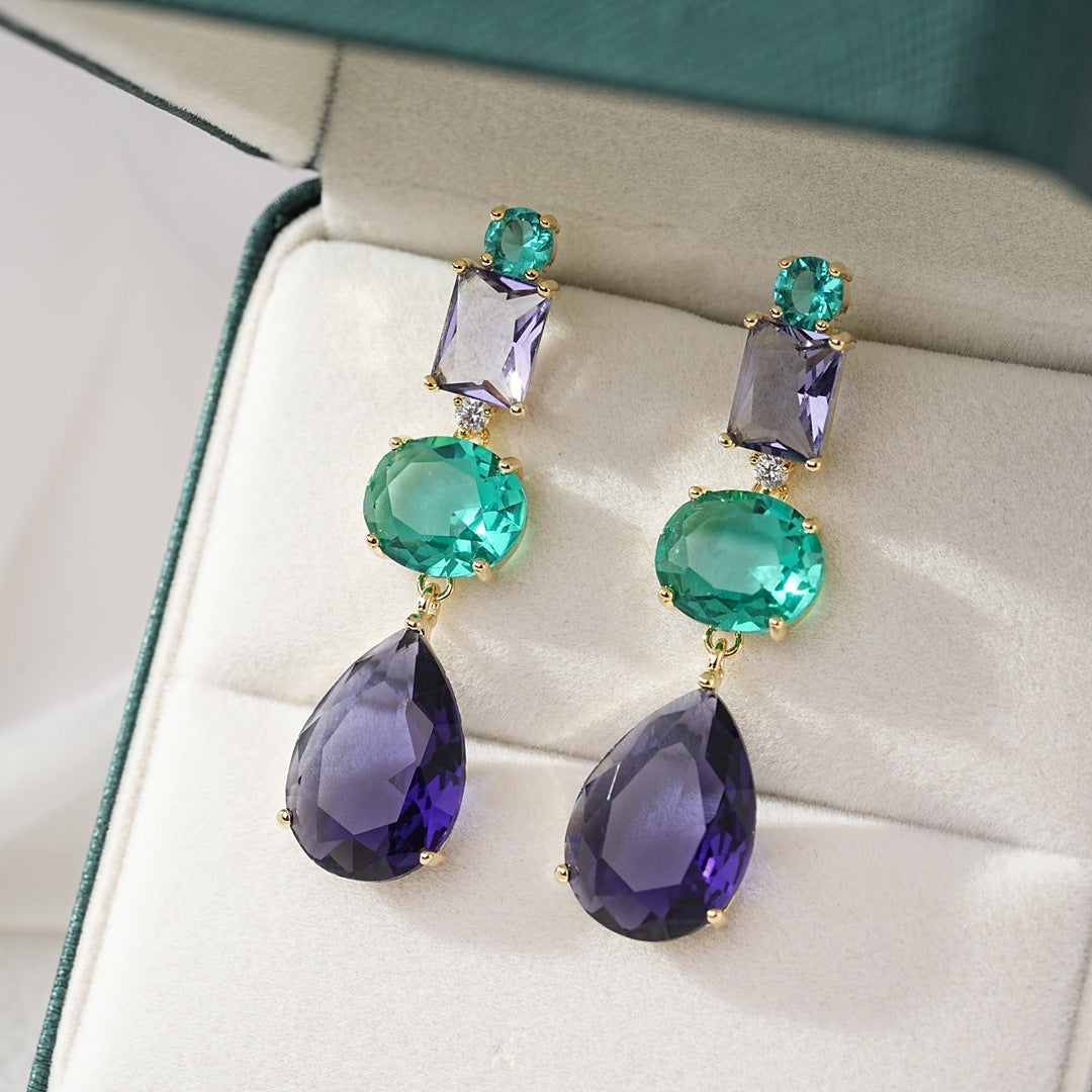 Exquisite Geometric Color Zirconium Drop-shaped Earrings