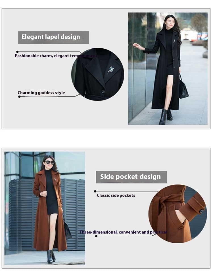 Thick Wool Slim-fit Hepburn Style Ultralong Overknee Overcoat For Women