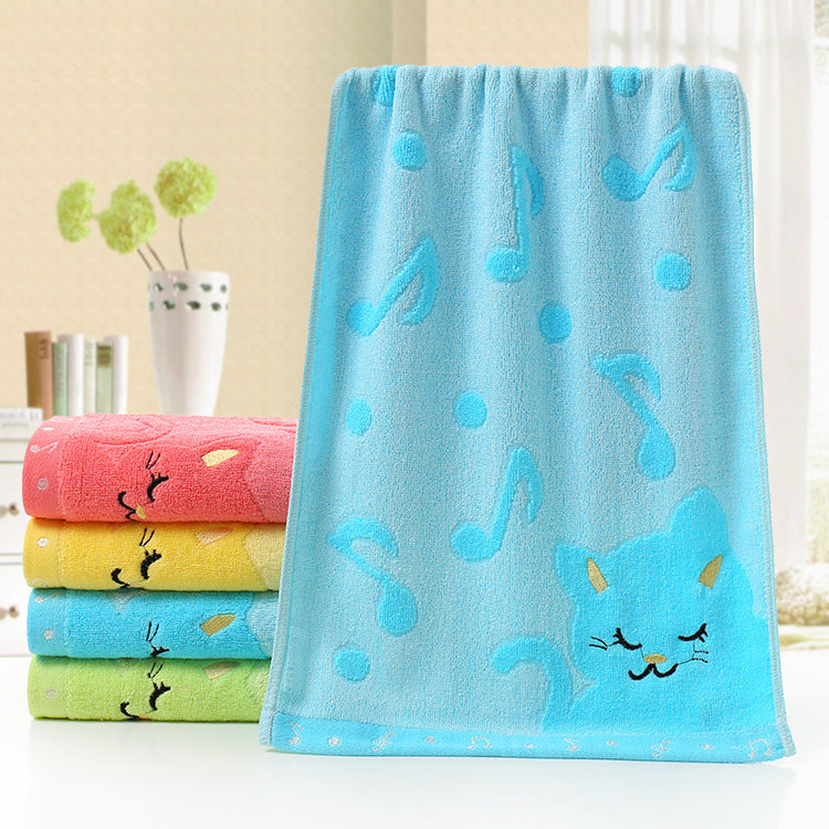 Bamboo Fiber Children's Jacquard Embroidery Notes Cat Small Towel