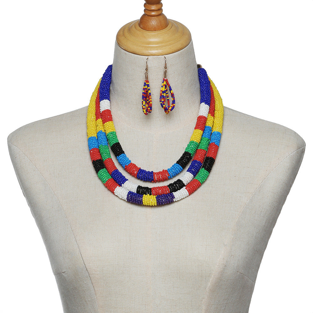 African Pattern Colorful Rice Bead Necklace