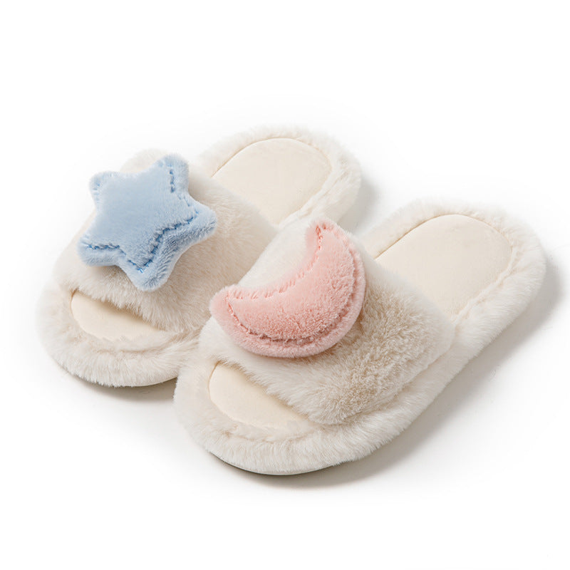 Xingyue Contrast Color Opening Cotton Slippers Home Plush