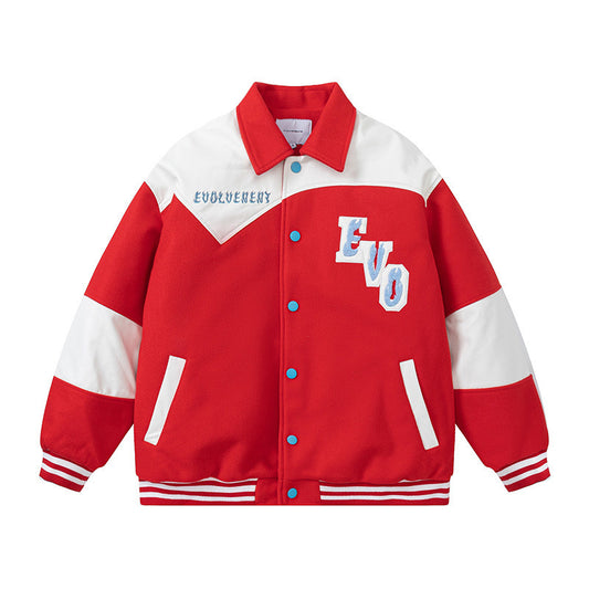 Embroidered Flame Letter Thick Baseball Uniform Coat