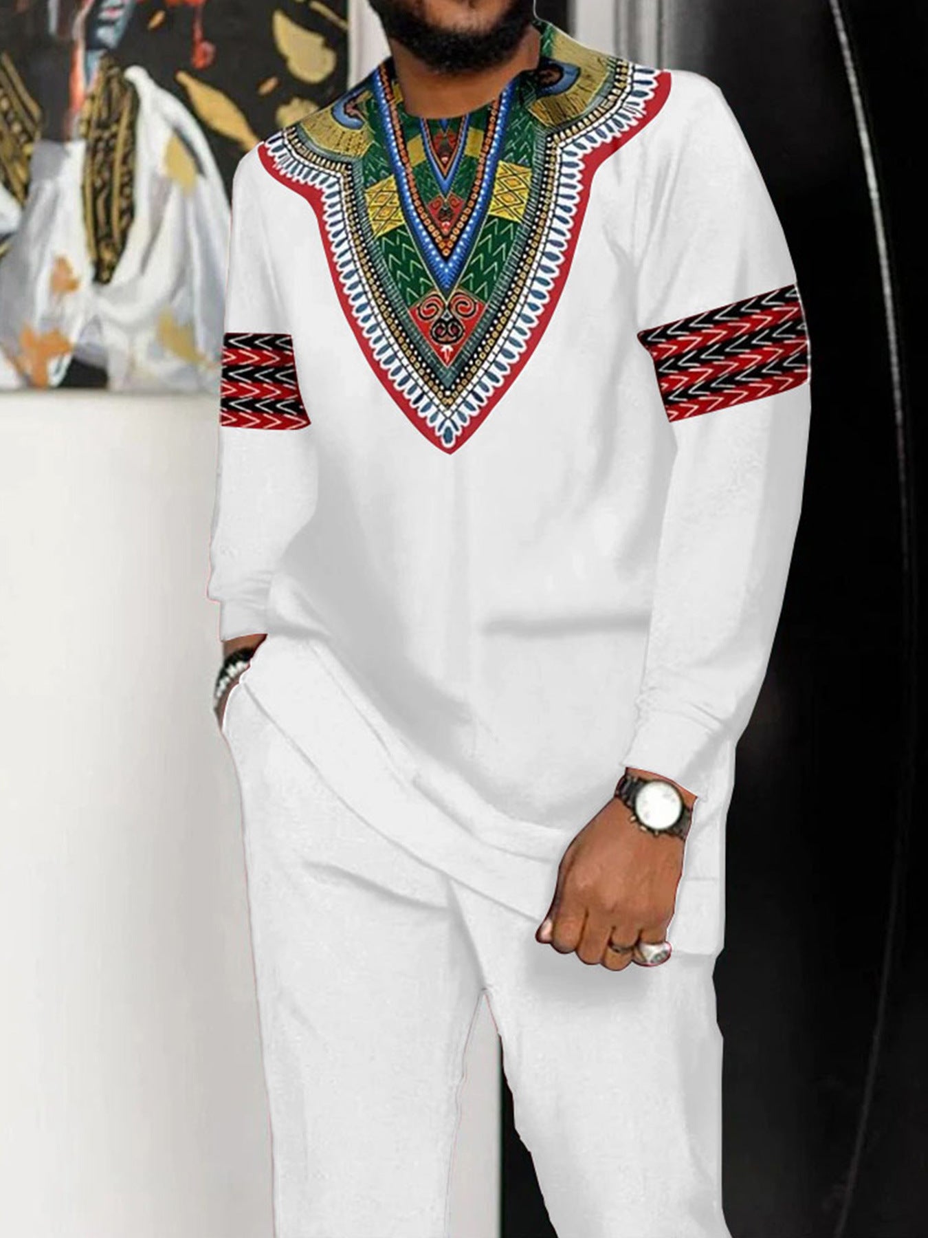 New African Men's Ethnic Suit Embroidered Long-sleeved Trousers