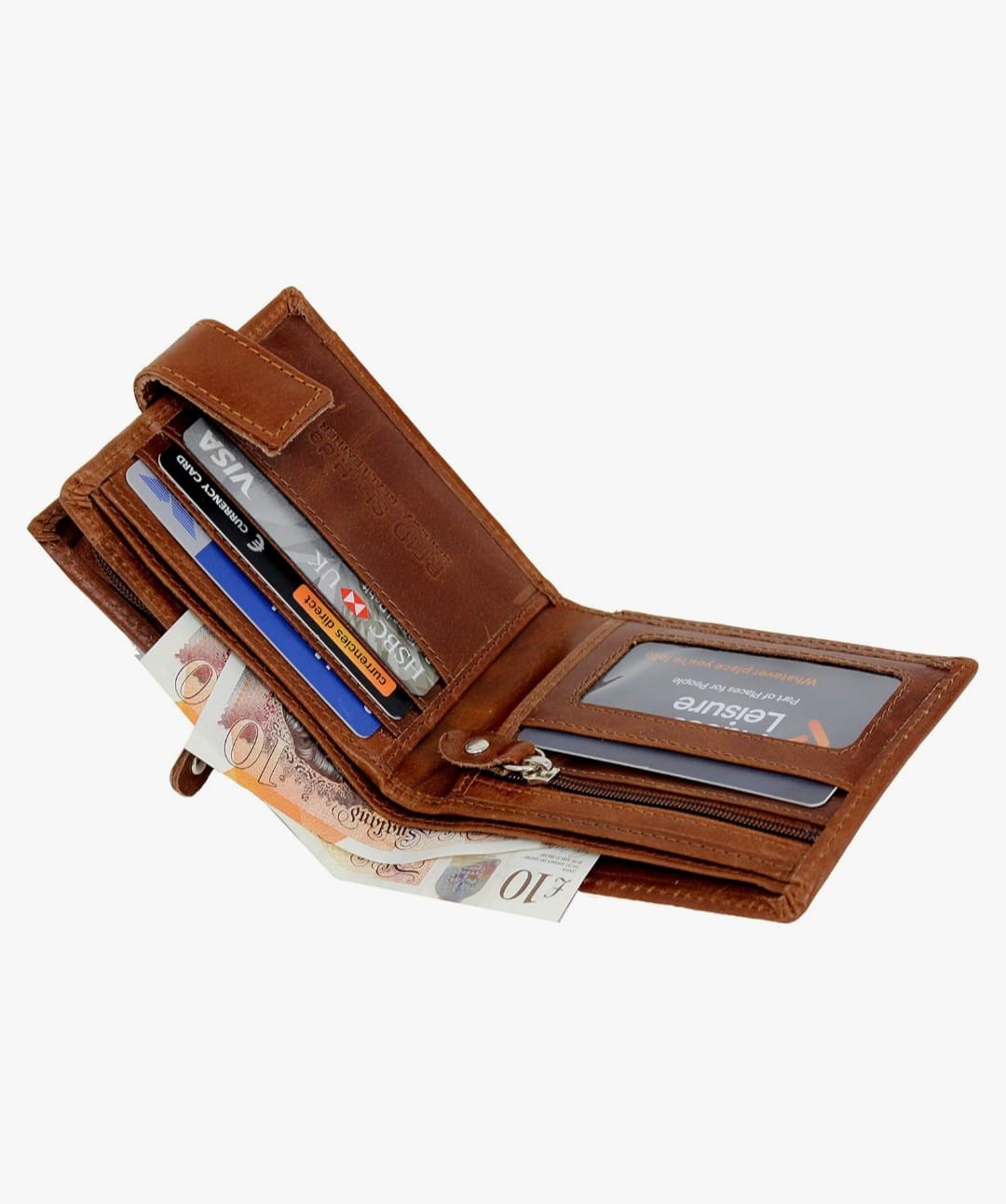 STARHIDE Men's RFID-Blocking Real Leather Billfold Wallet with a Side Zip Coin Pocket in Tan.