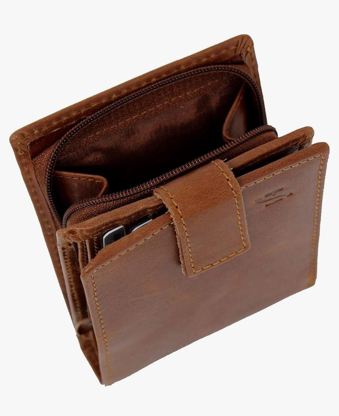 STARHIDE Men's RFID-Blocking Real Leather Billfold Wallet with a Side Zip Coin Pocket in Tan.