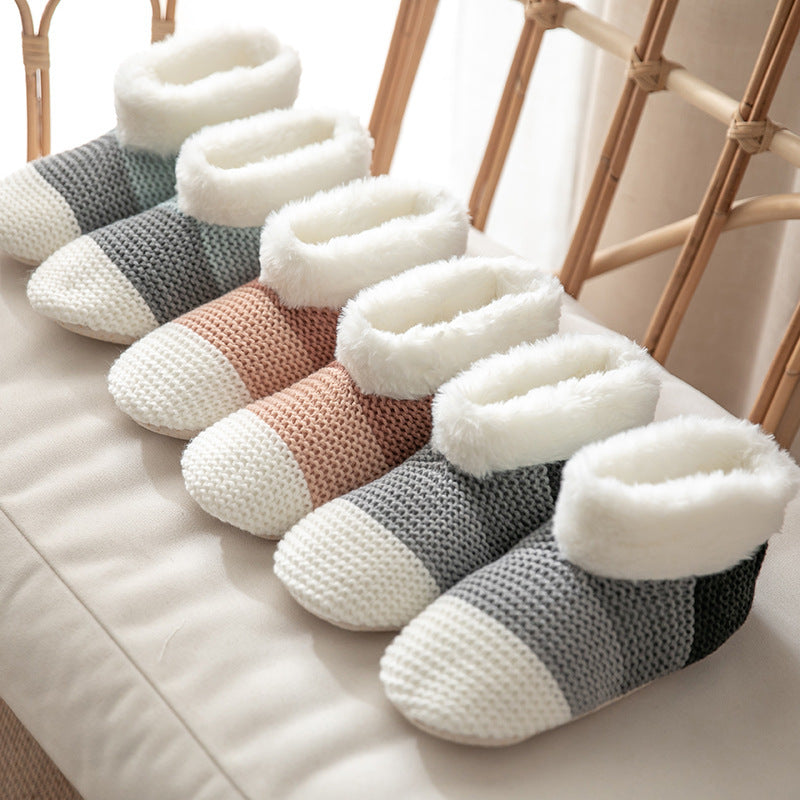 Women's Color-matching Knitted Plush Floor Socks Home Indoor Warm Non-slip Carpet Socks Winter Fashion