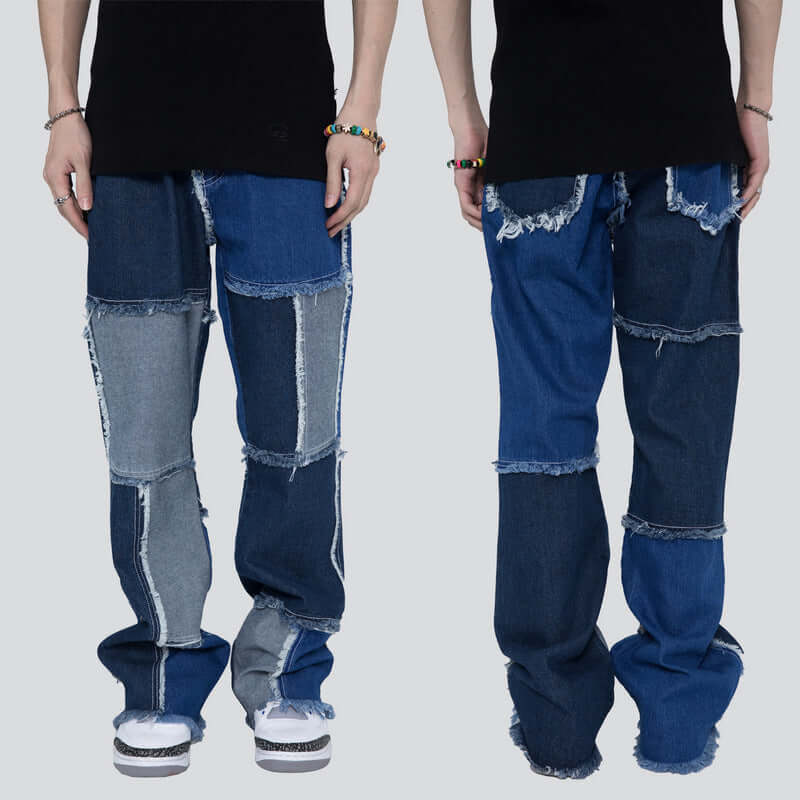 Men's Hip Hop Shredded Patch Flared Casual Jeans