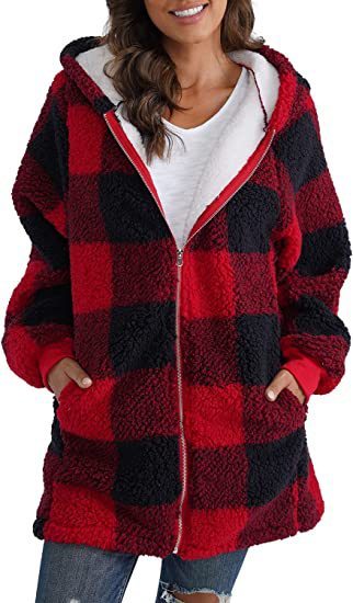 European And American Plush Women's Coat Long Sleeved Plaid