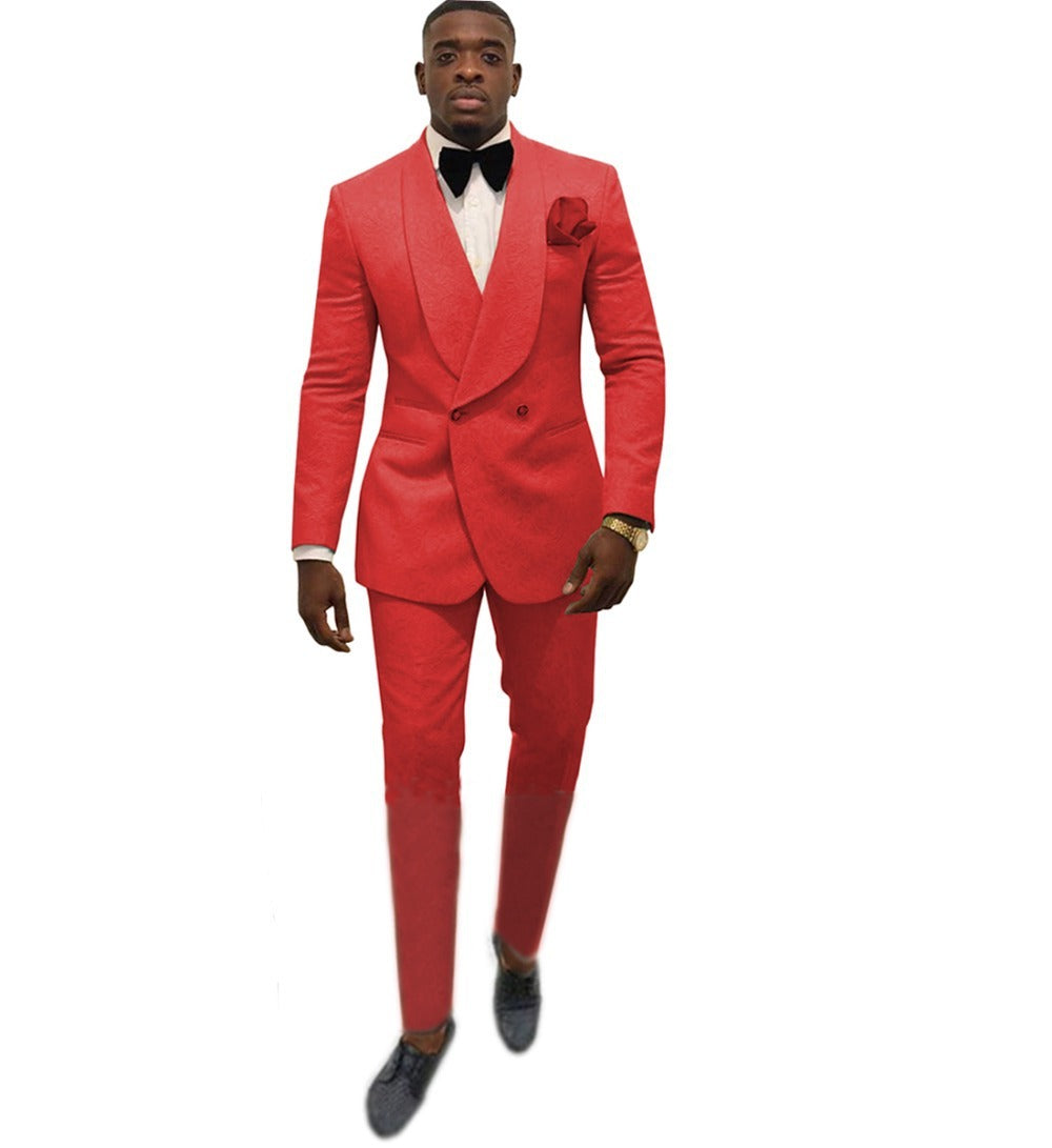 Men's Fashion Solid Color Suit Top Pants Set