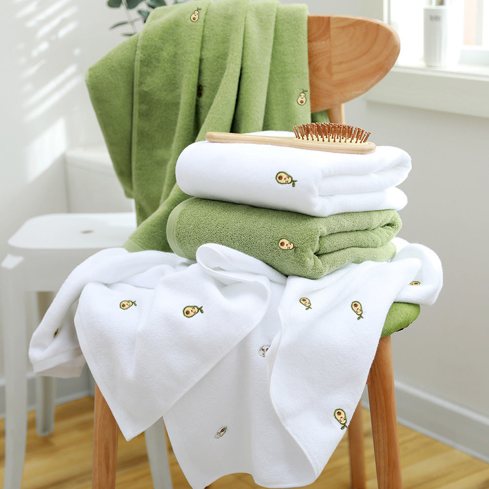 Full Embroidery Avocado Cotton Bath Towel