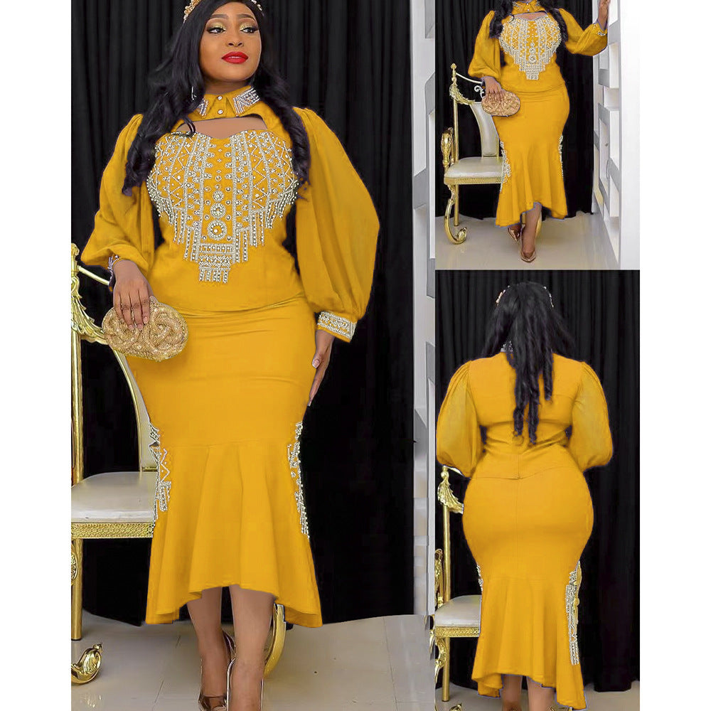 African Style Plus Size Women's Fishtail Skirt Professional Suit