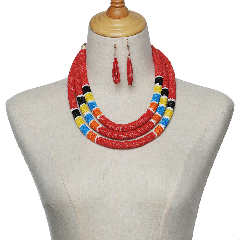 African Pattern Colorful Rice Bead Necklace