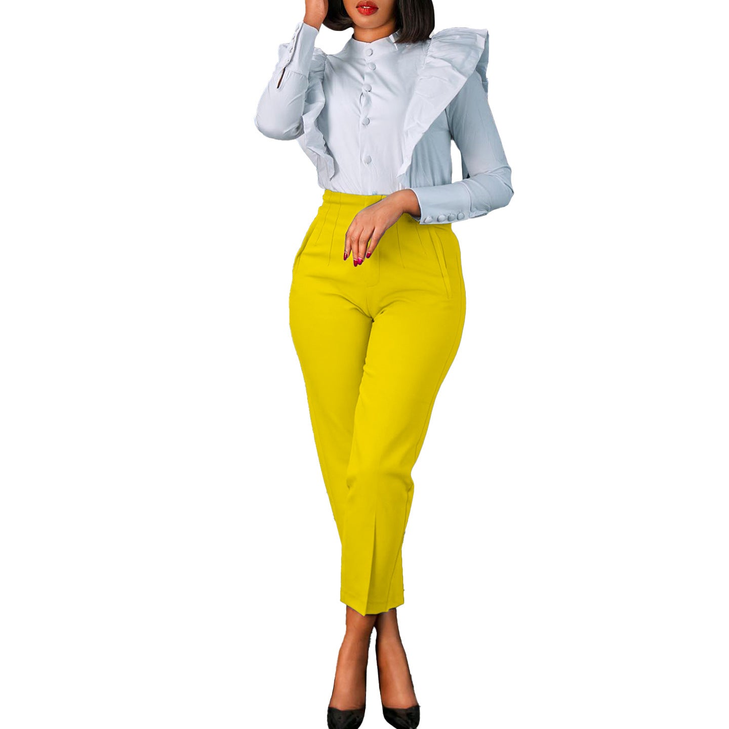 Women's Clothing Plus Size Fashion Temperament Leisure Slimming High Waist Suit Pants Solid Color African