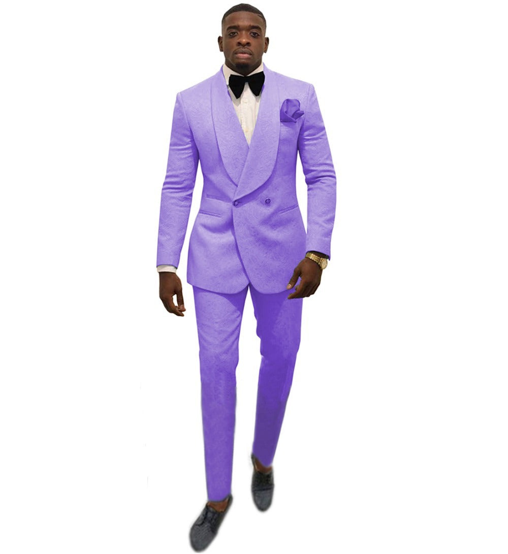 Men's Fashion Solid Color Suit Top Pants Set