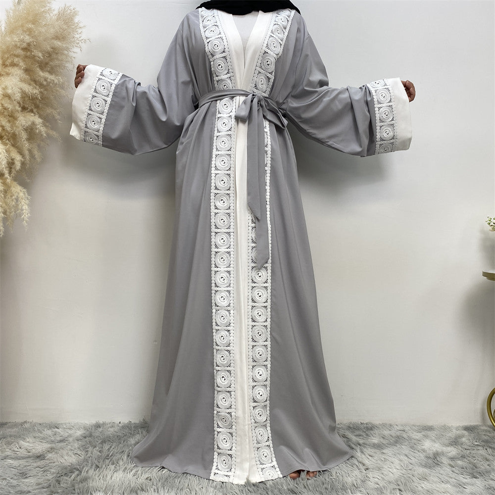 Women's Fashion Patchwork Lace Muslim Robe