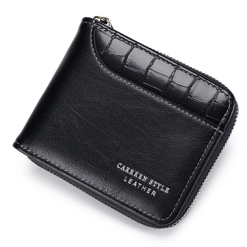 Men's Short Wallet Stitching Stone Pattern Large Capacity Tri-fold Bag