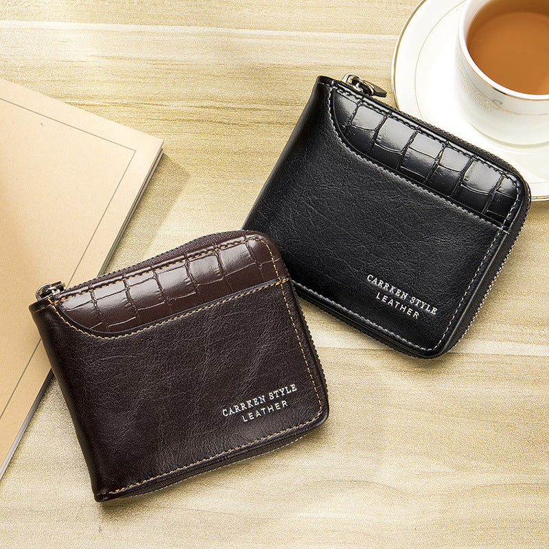 Men's Short Wallet Stitching Stone Pattern Large Capacity Tri-fold Bag