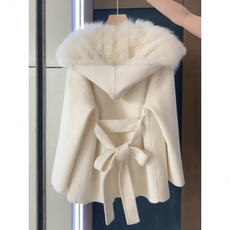 Stitching Fur Woolen Coat Women's Fur Coat