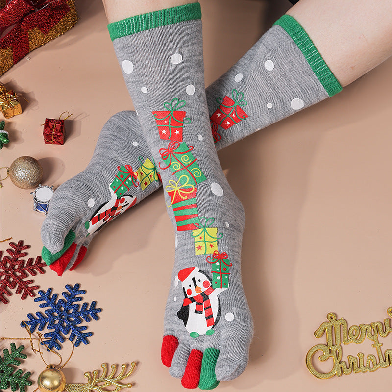 Cute Christmas Five-finger Socks Winter Elastic Sweat-absorbent Split-toe Socks For Women