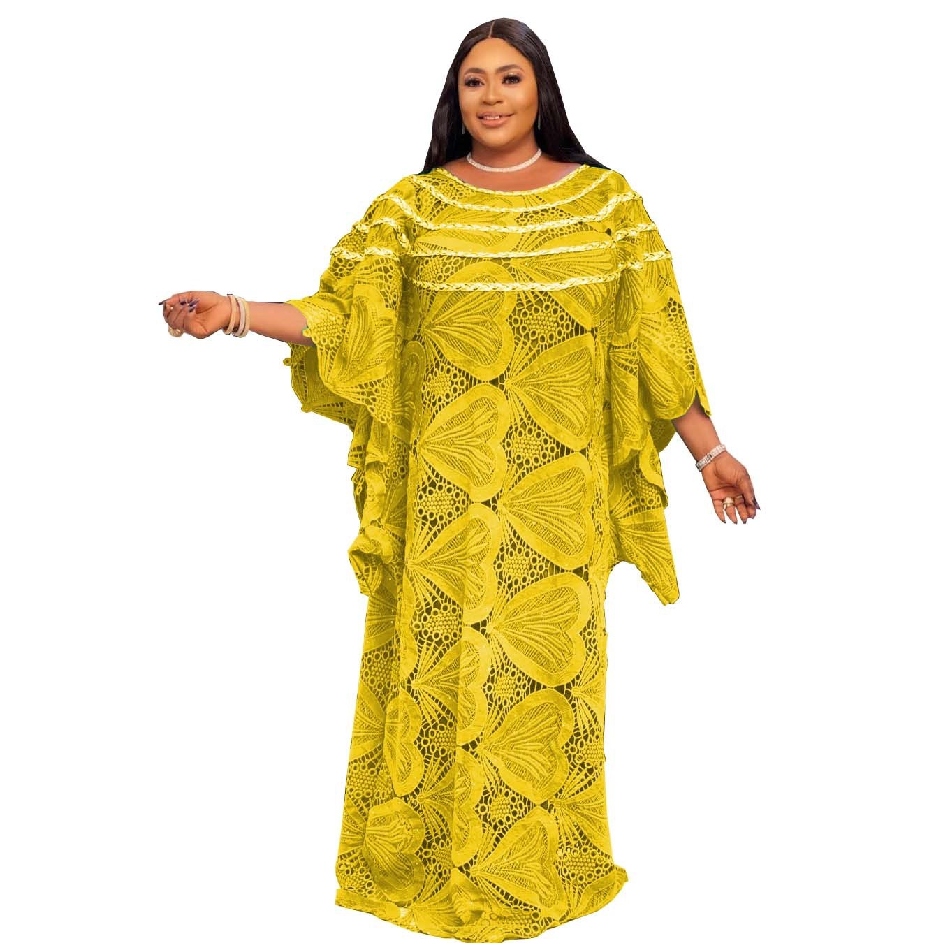 African Women's Wear Robe Loose Embroidered Lace Long Dress