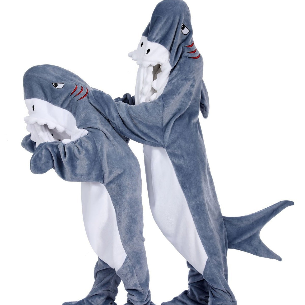 Cartoon Shark Dinosaur One-piece Pajamas Couple Cute Home Clothes Winter Warm Plush Jumpsuit Lazy Warm Homewear Women