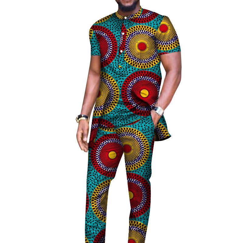 African Men's T-shirt And Pants Suit Cotton