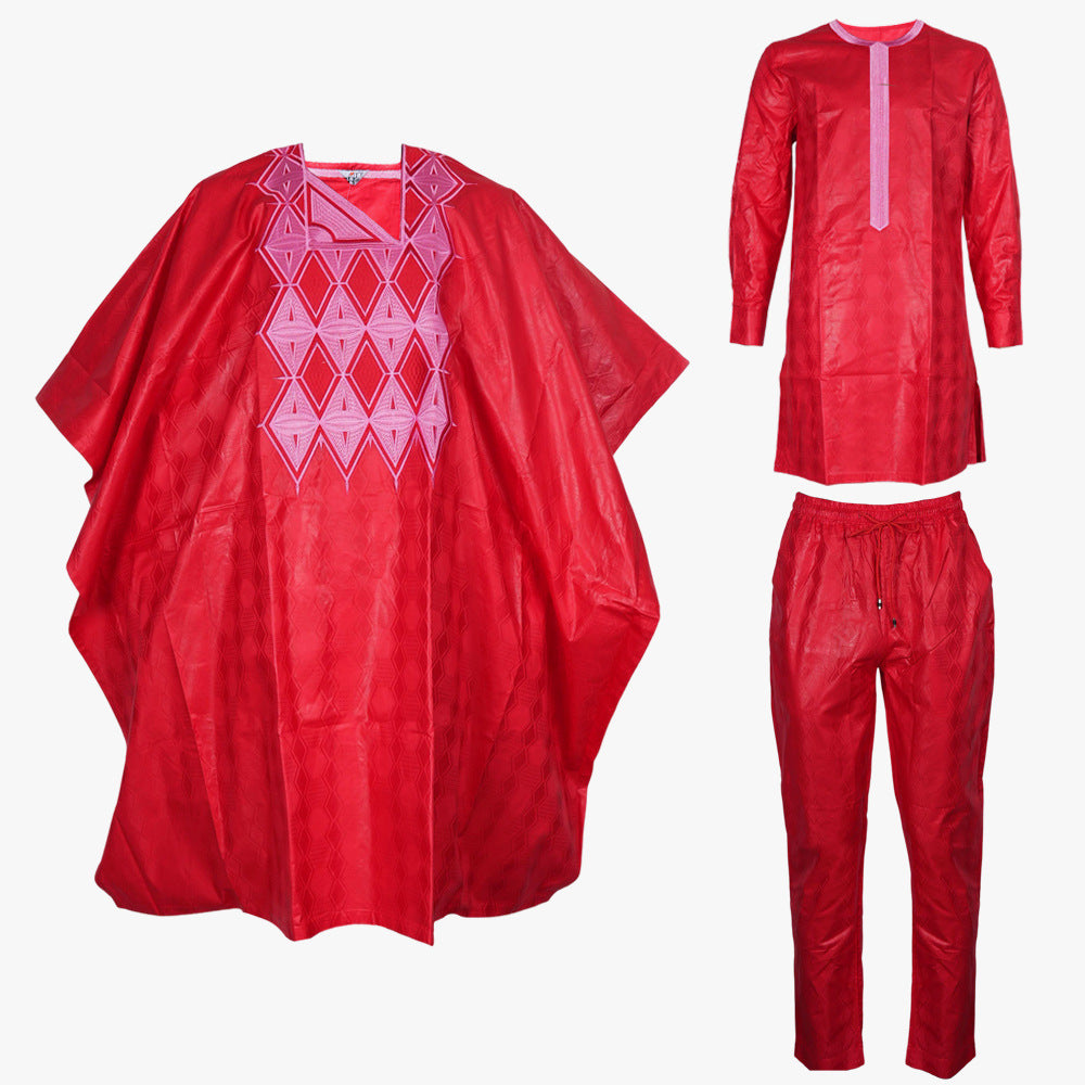 Men's Embroidered Figured Cloth Full Craft Fragrant Three-piece Set