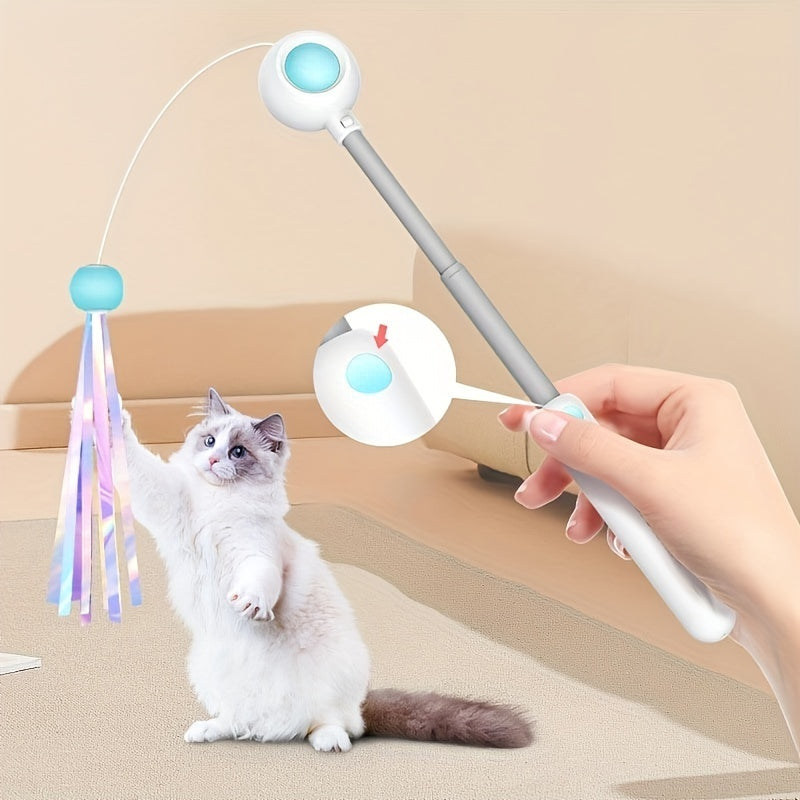 Bâton de jeu pour chat, baguette rétractable pour chat avec tête de rechange, jouet en plumes pour chat, jouet interactif pour chat d'intérieur pour soulager l'ennui et l'exercice