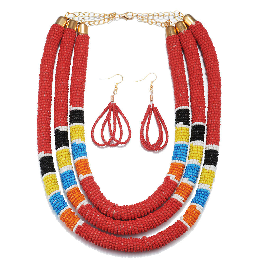 African Pattern Colorful Rice Bead Necklace