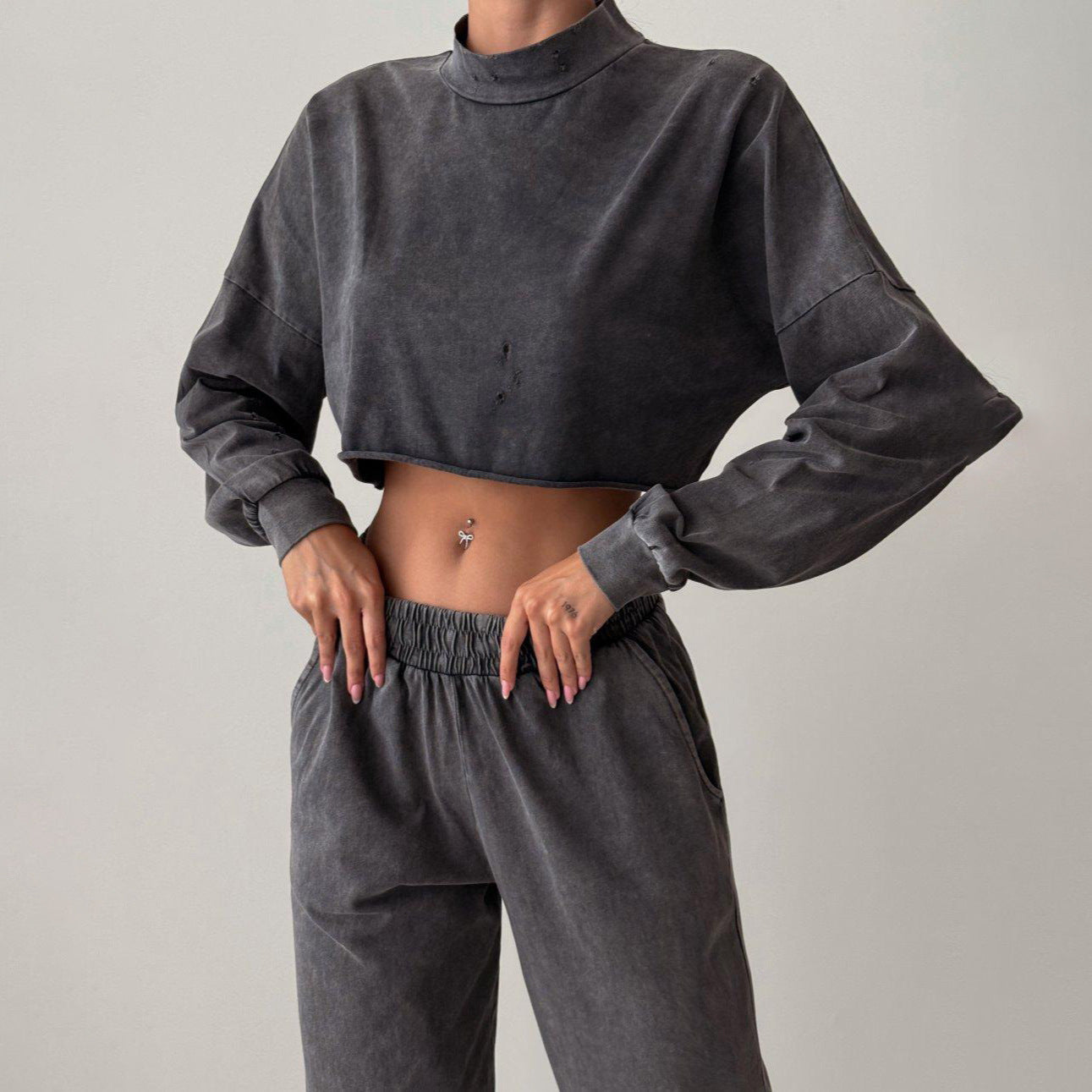 Women's Half Turtleneck Curling Short Street Two-piece Set