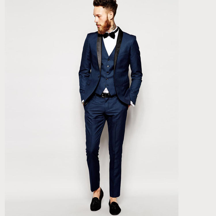 Men's Fashion Simple Solid Color Suit Three-piece Set