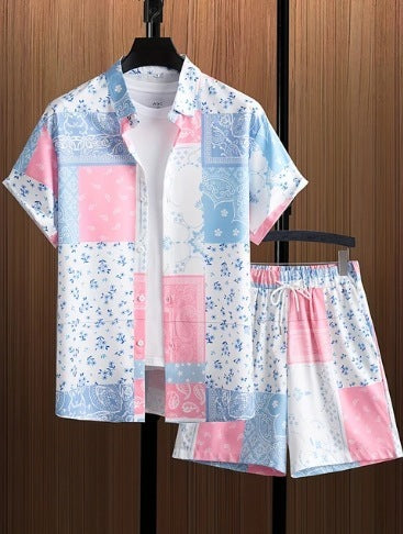 Printed Casual Men's Shirt And Shorts Two-piece Set