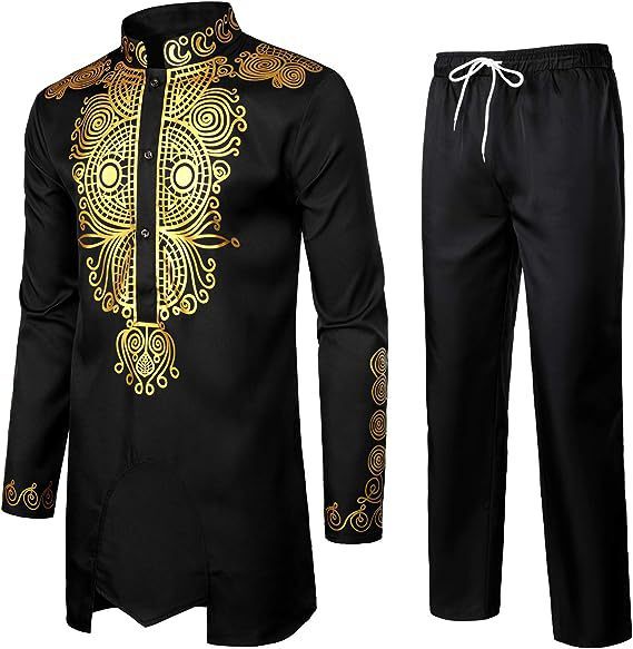 Men's African Suit Bronzing Top And Trousers 2-piece Set