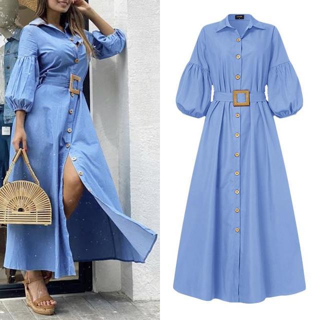 Elegant Office Ladies Dress Women Long Dresses Ladys Puff Sleeve