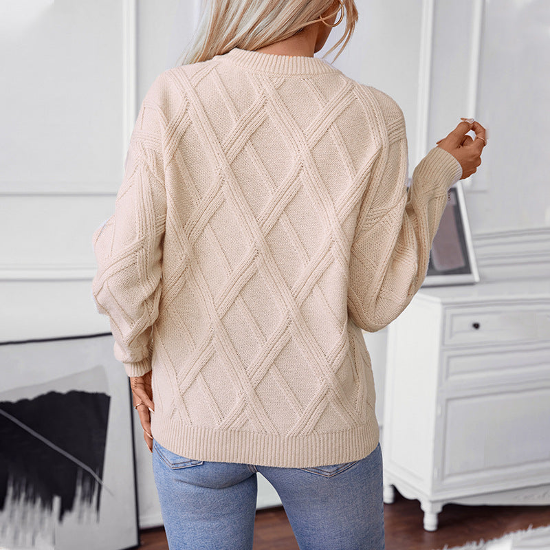 Pull à col rond ample pour femme avec diamants