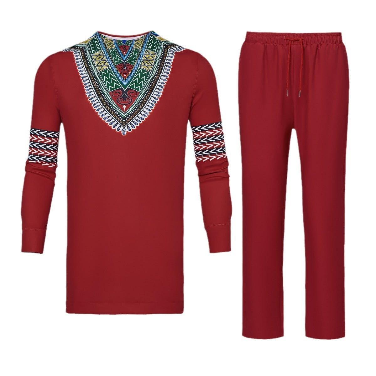 New African Men's Ethnic Suit Embroidered Long-sleeved Trousers