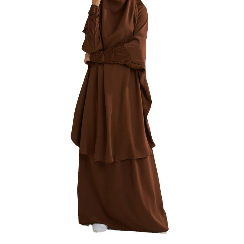 Muslim Fashion Plus Size Two-piece Suit Arabic Djellaba Solid Color