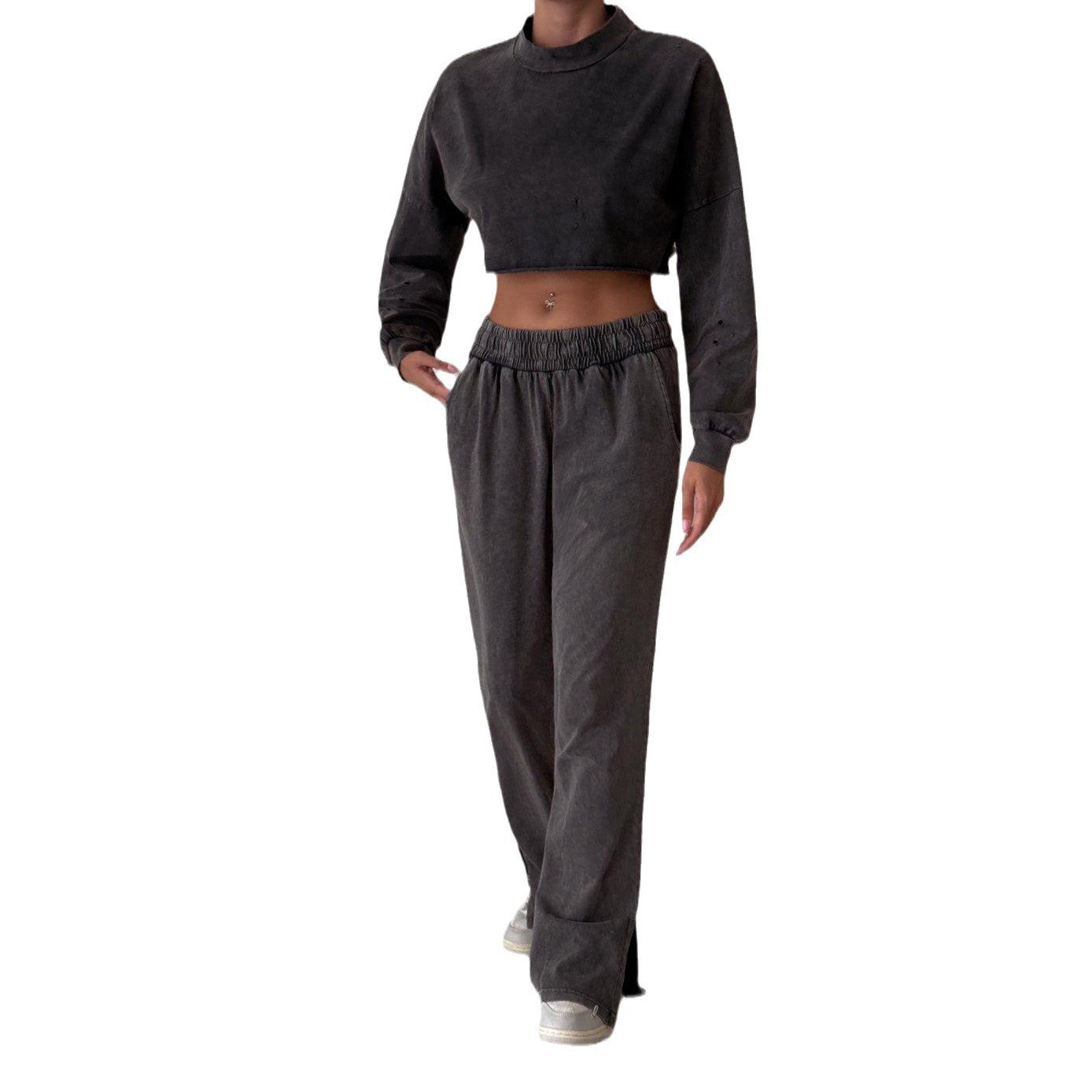 Women's Half Turtleneck Curling Short Street Two-piece Set