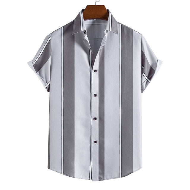 Men's Striped Printed Short Sleeved Shirt