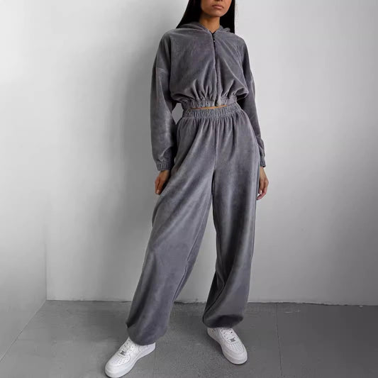 Women's Fashion Casual Loose-fitting Hoodie Stand Collar Sweater Two-piece Suit