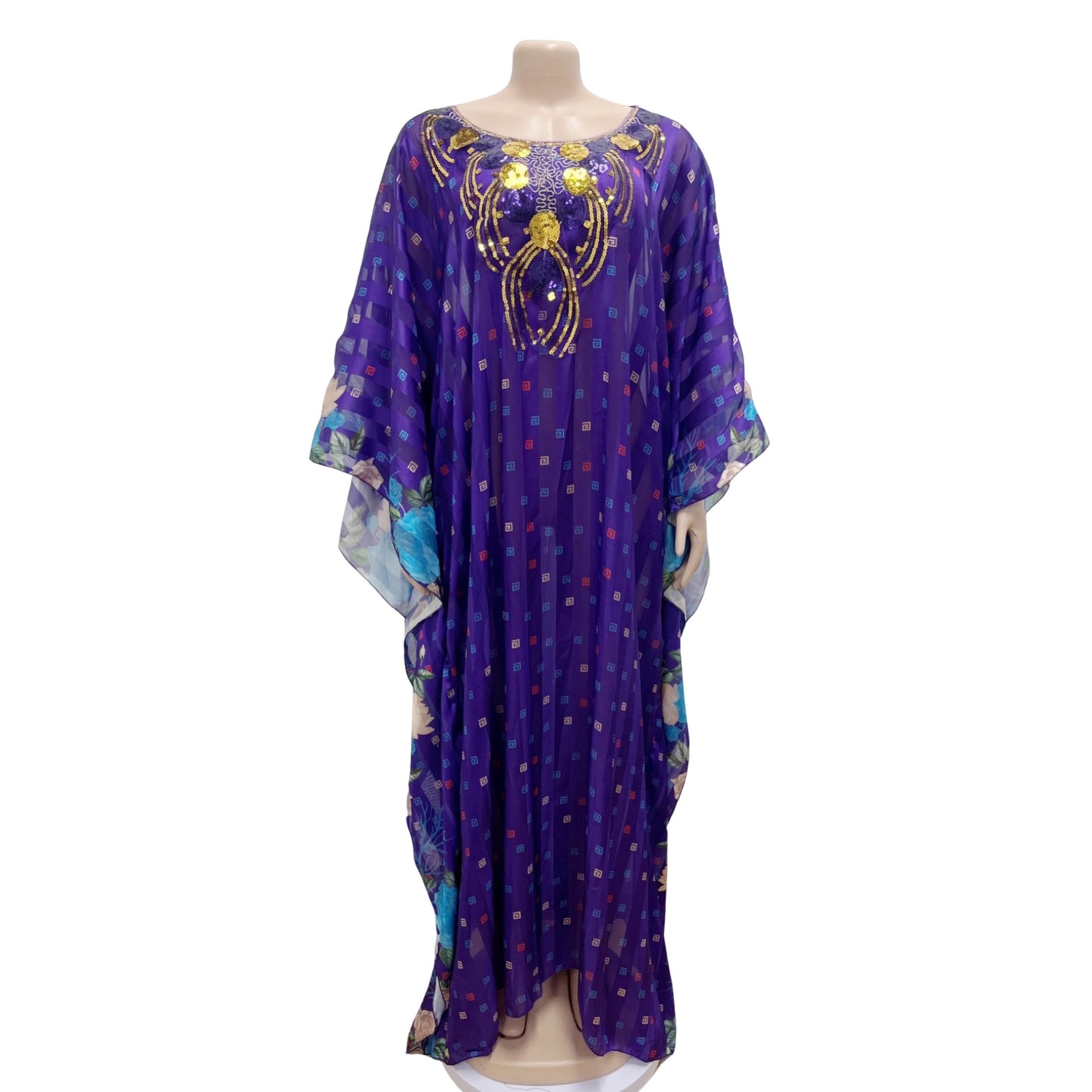 Middle East Muslim Beads Sequins Printing Long Robe African Dress