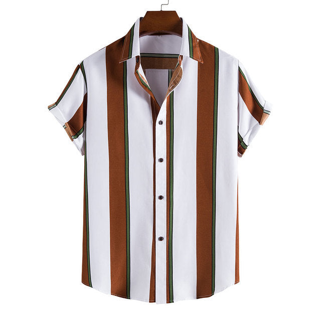 Men's Striped Printed Short Sleeved Shirt