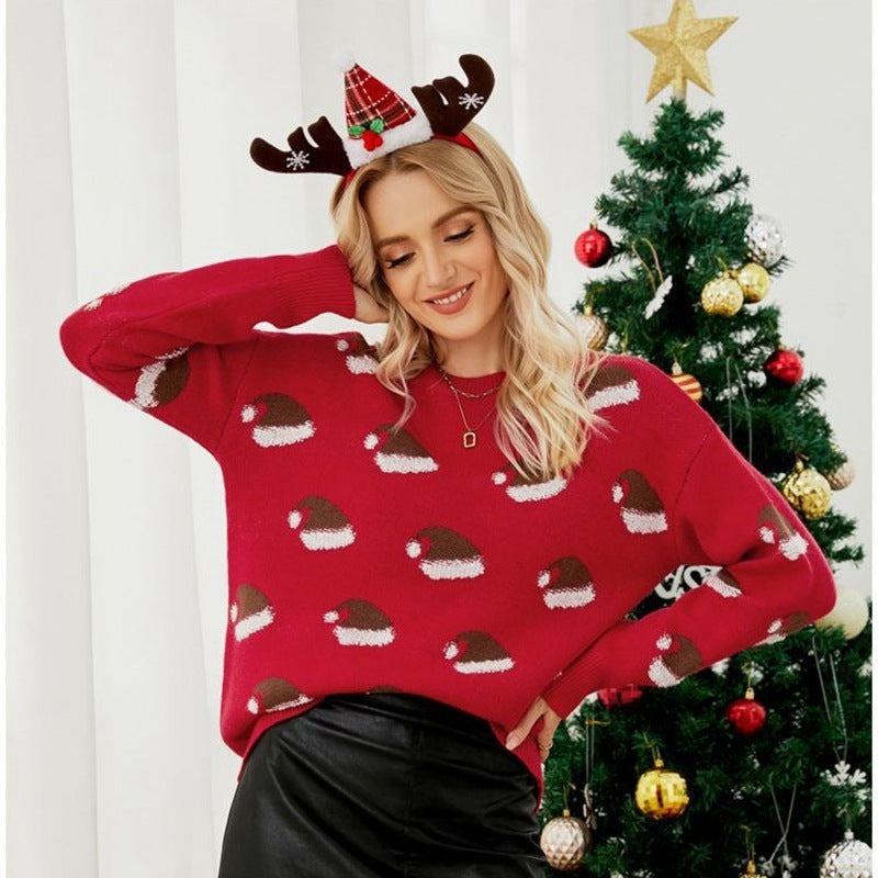 European And American Knitwear Autumn And Winter Pullover Round Neck Snowflake Christmas Sweater