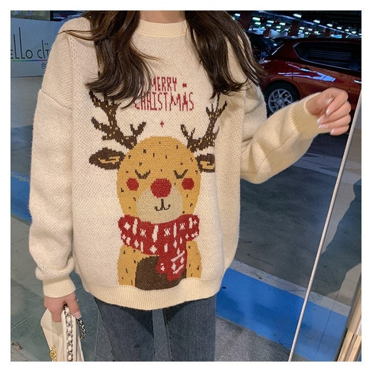 Women's Simple Padded Christmas Elk Sweater