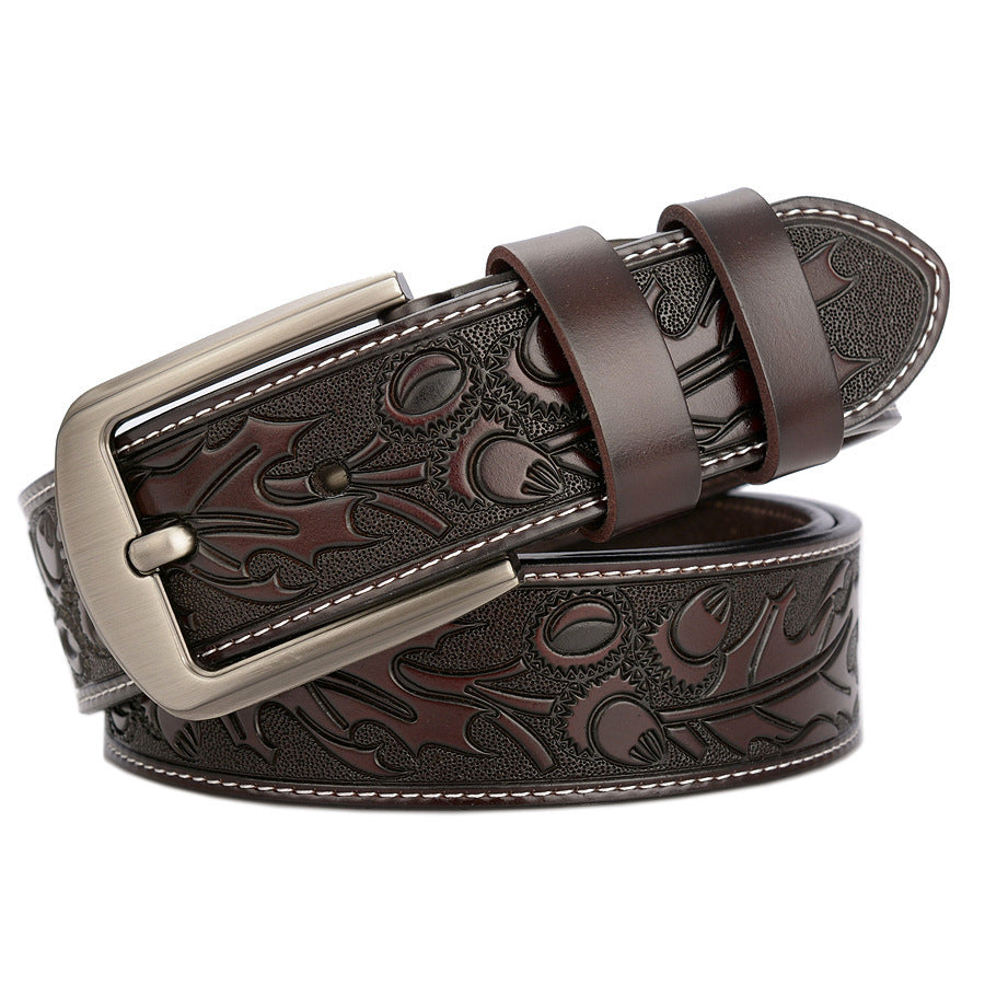 Carved Craft Men's Belt Fashion Cattlehide Leather Pant Belt