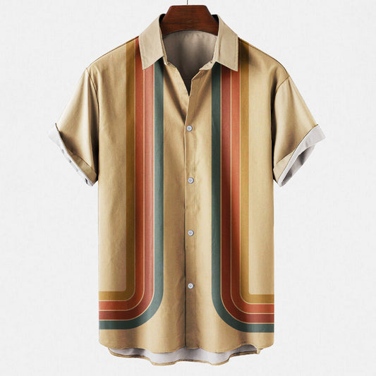 Men's Striped Printed Short Sleeved Shirt