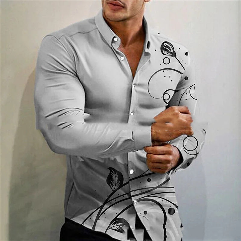 New Men's Long-sleeve Shirt 3D Printed Casual Slim Fit